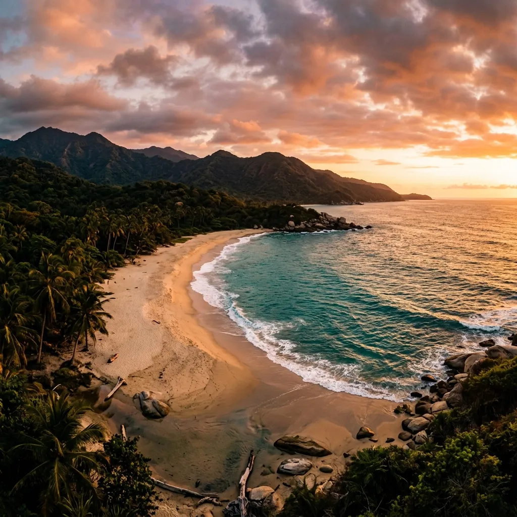 Wide cinematic shot of production set in a Caribbean beach