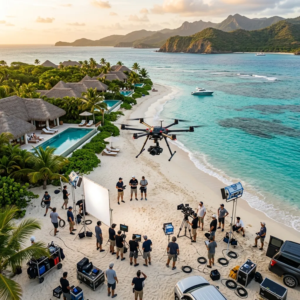 High-end camera equipment set up for a global luxury resort commercial