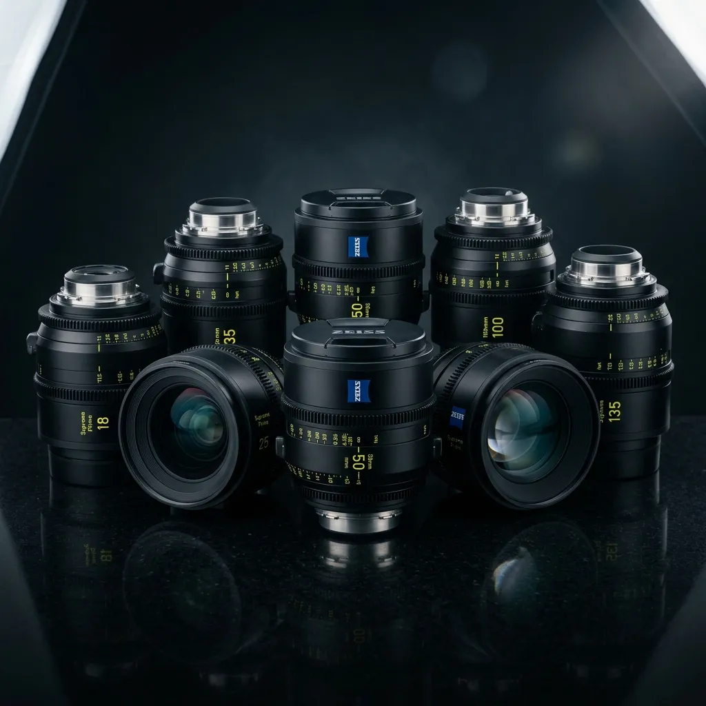 Zeiss Supreme Prime lens set on black background